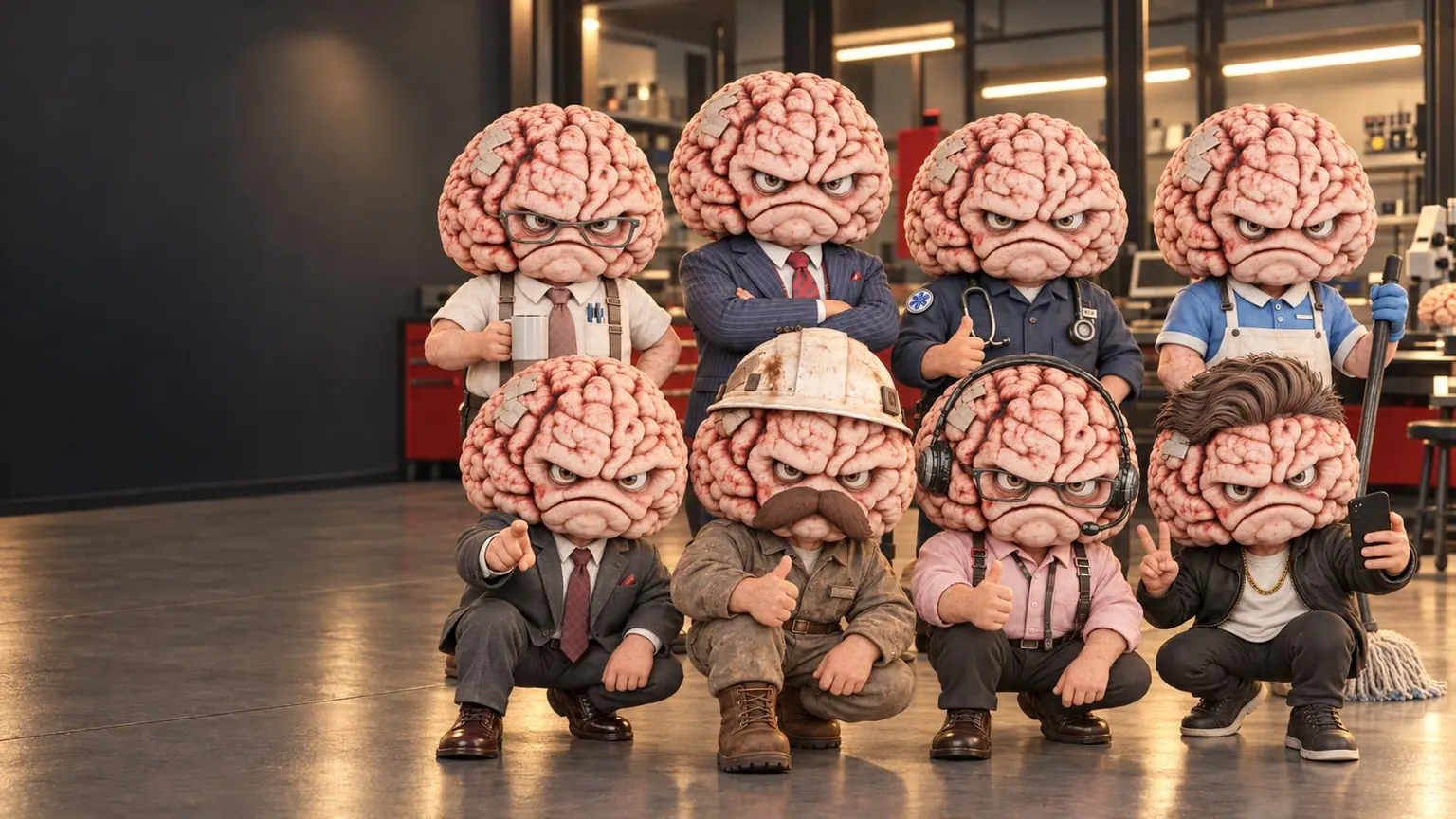 All eight Cognitive Incline Labs brains gathered together inside the lab
